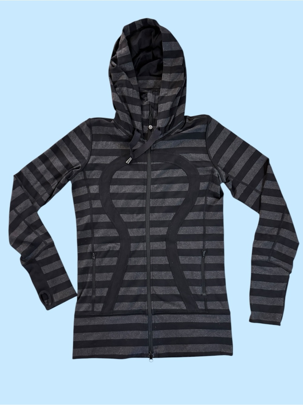 Lululemon Full Zip Hooded Stride Jacket Black Grey Micro Macro Stripe - Sz Small - Picture 6 of 13